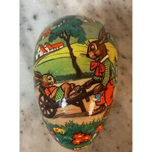 Vintage West Germany Paper Mache Easter Egg Bunny Rabbit Treats Candy Container